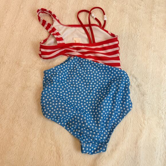 Cat & Jack 4th July Swimsuit Girls 6 7 Red White Blue Cutout Side One Piece USA - Picture 2 of 6